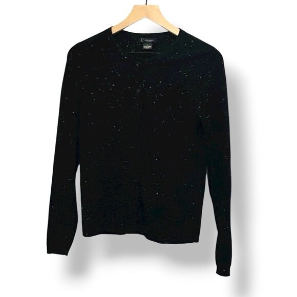 C by Bloomingdale's 100% Cashmere Sweater Set Black White Fleck Twin Set Small - Picture 13 of 14